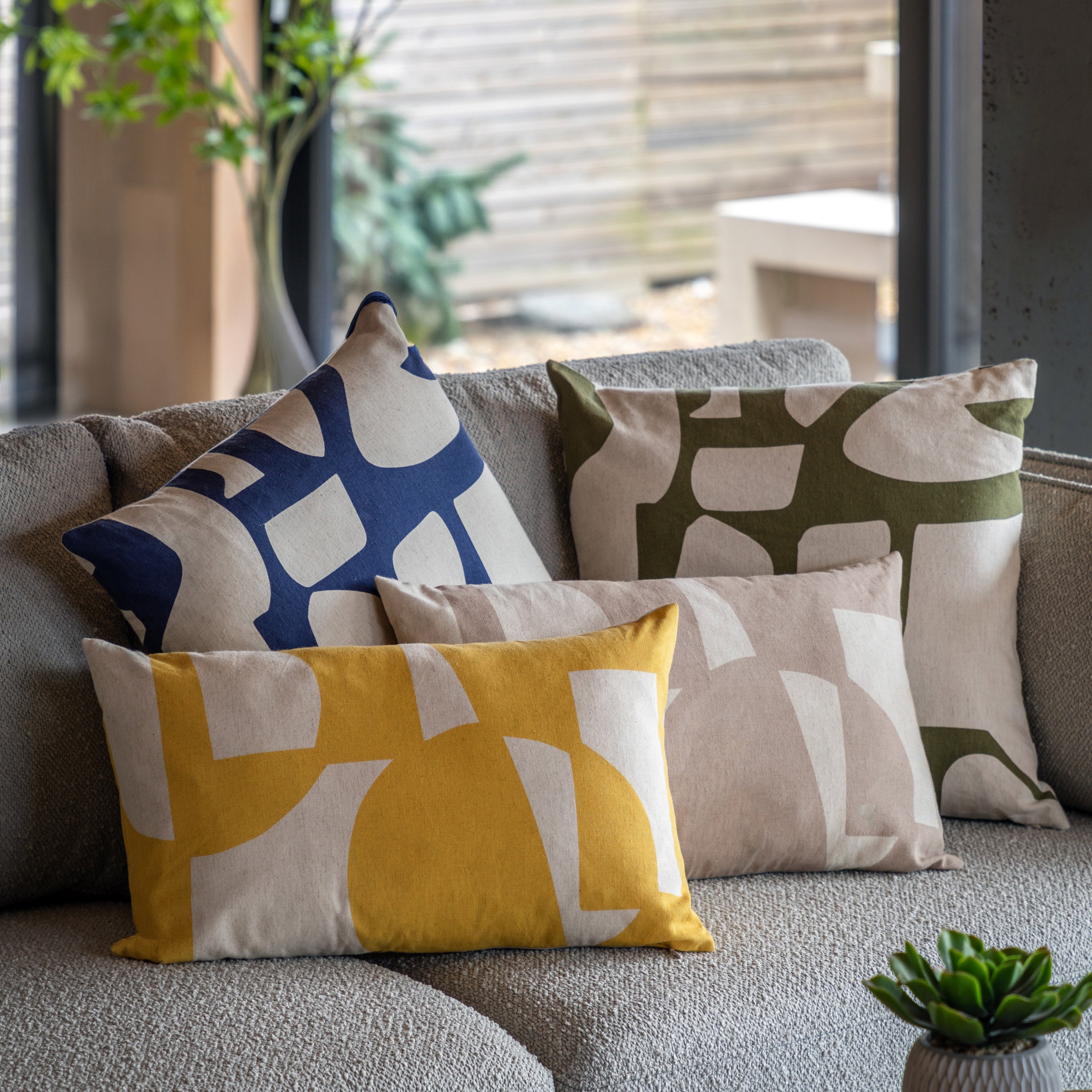 Ardala Olive Green Graphic Square Cushion